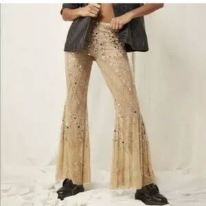 Free People Nude Sequin Flare Pants